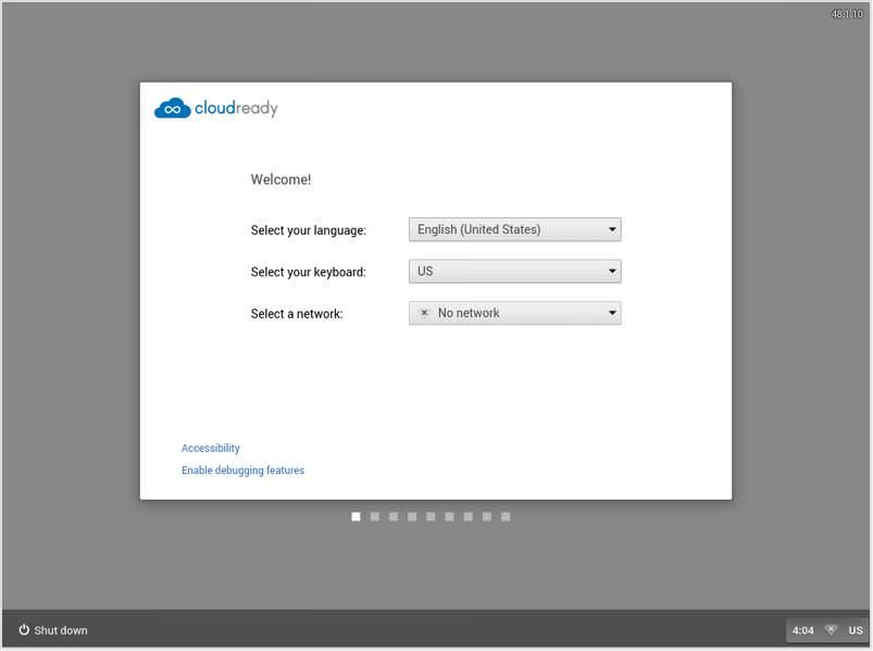 CloudReady 安装程序的欢迎屏幕
