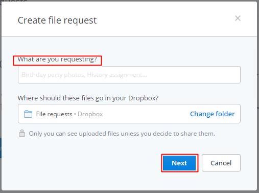 在 Dropbox 中创建文件请求