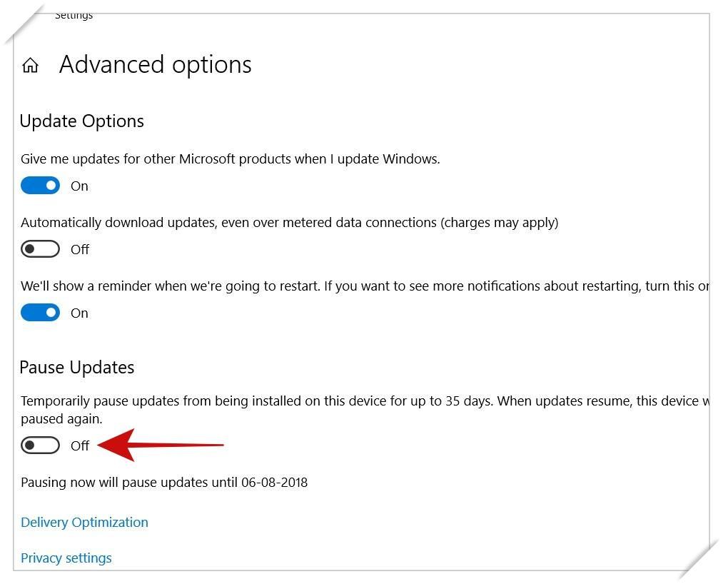 在 Windows 10 中暂停更新