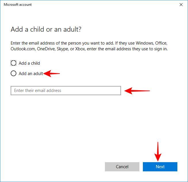 在 Windows 10 中添加成人帐户