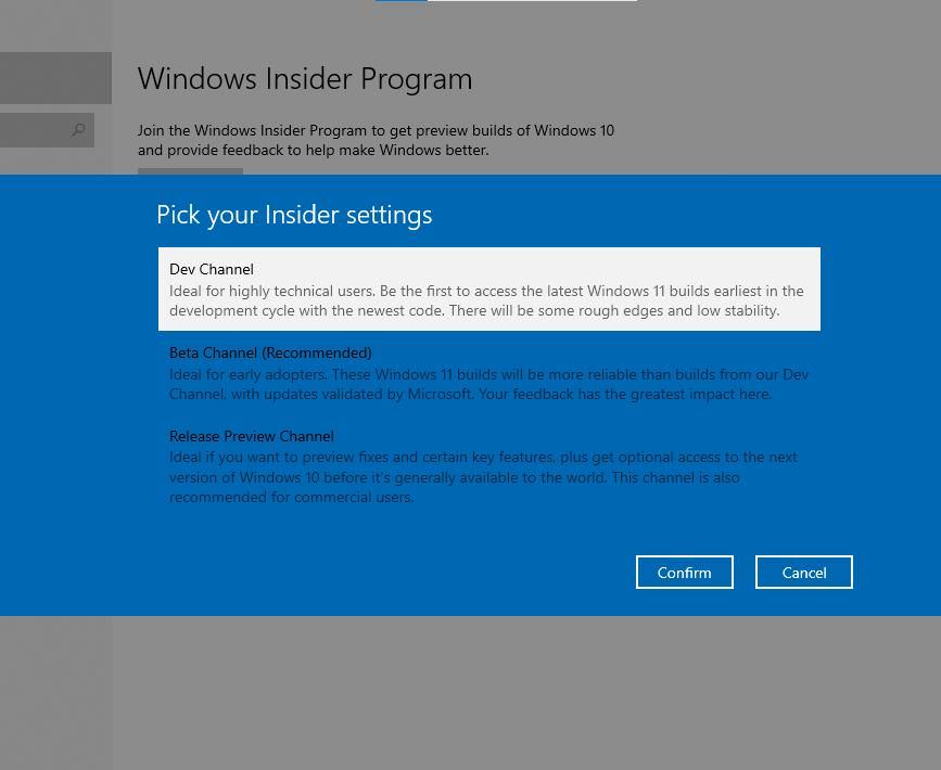 选择 Windows 11 Insider Preview 的频道