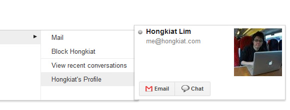 GMail/GTalk 联系人列表中的 Hongkiat 用户配置文件