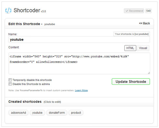 Shortcoder WordPress 插件