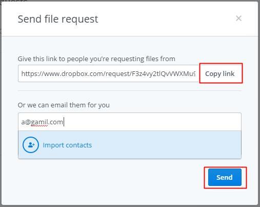 在 Dropbox 中发送文件请求