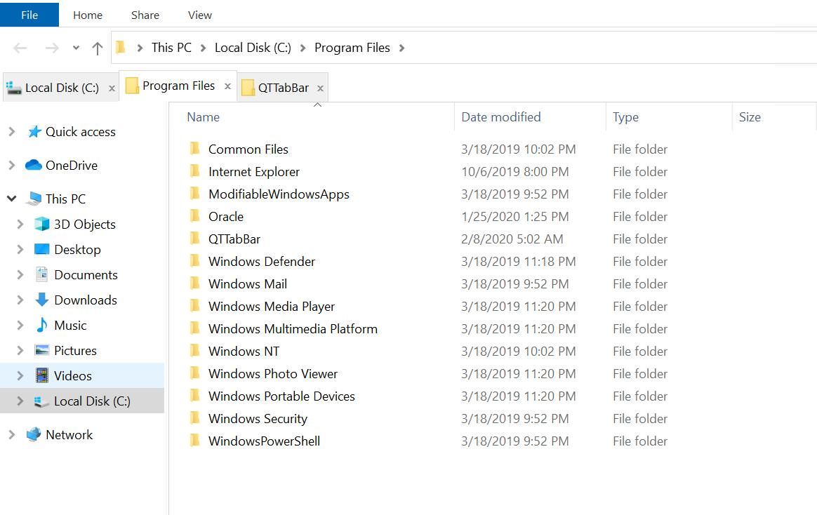 Windows 10 中带有 QTTabBar 的文件资源管理器